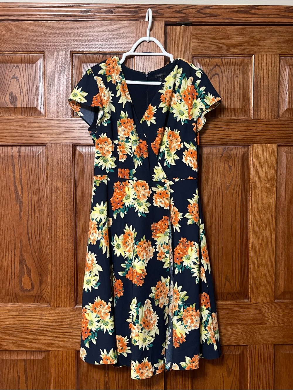 Ann Taylor Navy Floral Faux Wrap Dress - Size L